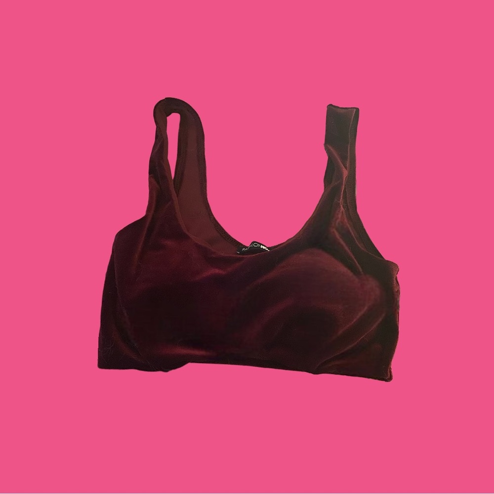 (Size S) Dark Red Velvet Crop Top